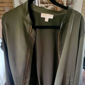 Michael Kors satin army green zipper light jacket, size L